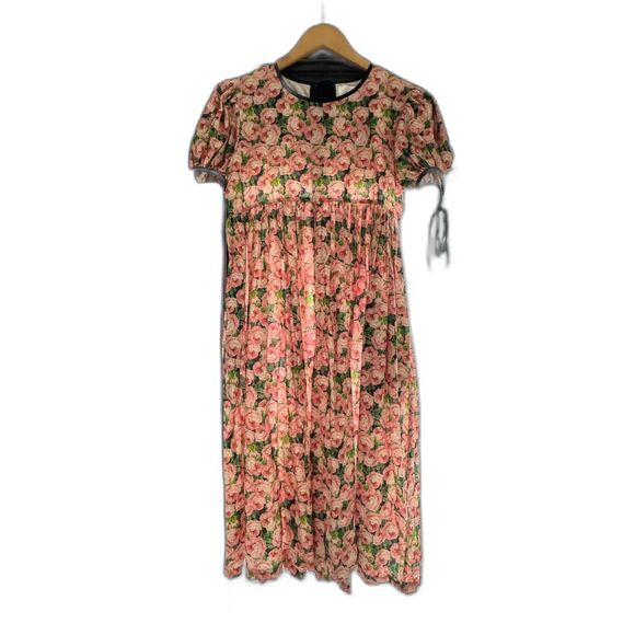 Rare flétta Romantic Rose Floral Babydoll Dress - Puff Sleeve & Black Trim Mediu - Picture 2 of 3